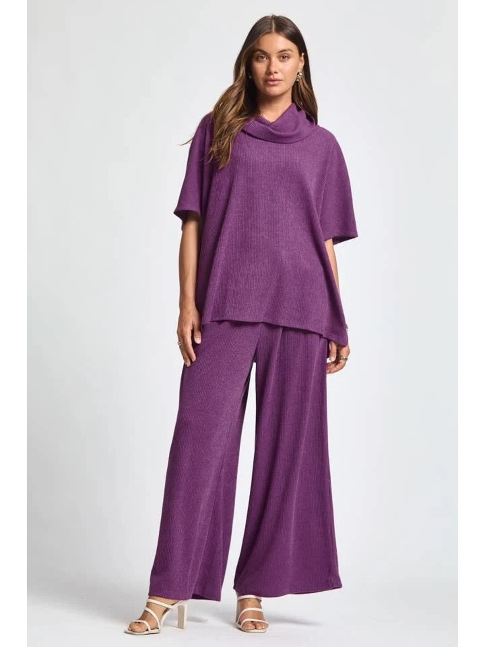 Dear Scarlett Relaxed Fit Wide Leg Jogger Pants Purple Small Large New Nwt